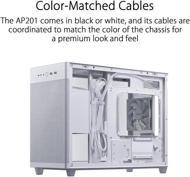 Alt view image 4 of 17 - ASUS Prime AP201 White MicroATX Tempered Glass Edition Supports Graphics Cards up to 338mm, 360mm Coolers, & Standard ATX PSUs, Tool-Free Side Panels, Tempered Glass Side & Front Panel USB Type-C®
