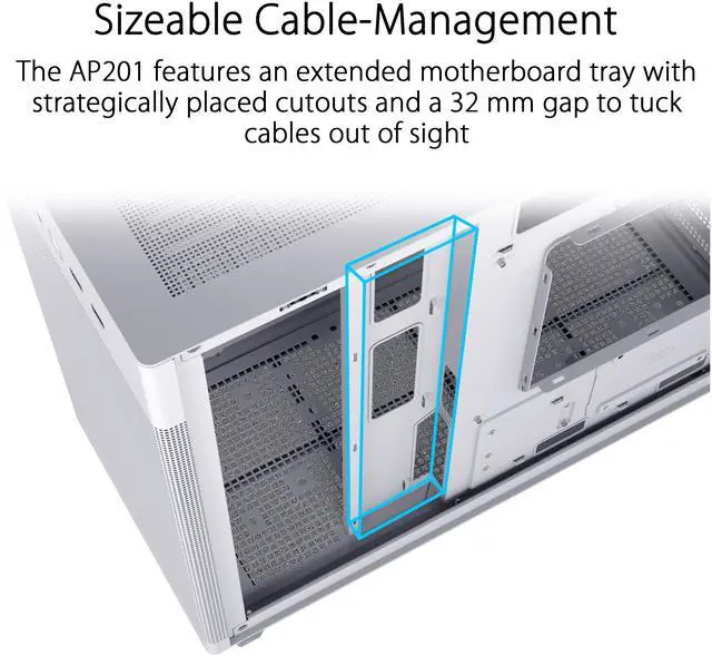 Alt view image 6 of 17 - ASUS Prime AP201 White MicroATX Tempered Glass Edition Supports Graphics Cards up to 338mm, 360mm Coolers, & Standard ATX PSUs, Tool-Free Side Panels, Tempered Glass Side & Front Panel USB Type-C®