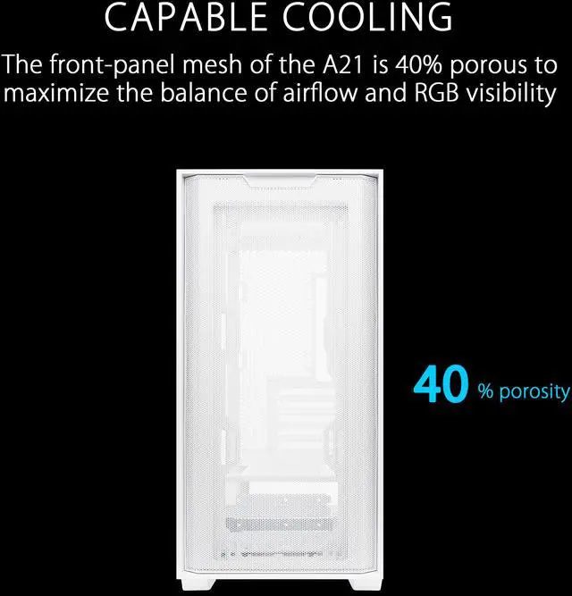 Alt view image 4 of 7 - ASUS A21/WHT// Micro ATX Computer Case Steel / Plastic / Tempered Glass-White