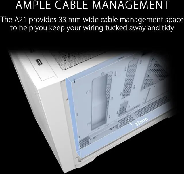 Alt view image 5 of 7 - ASUS A21/WHT// Micro ATX Computer Case Steel / Plastic / Tempered Glass-White