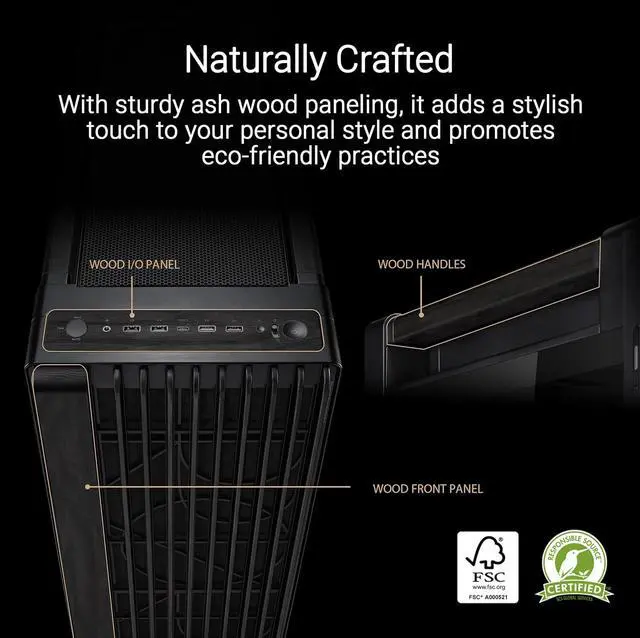 Alt view image 2 of 10 - ASUS PA602 Black Steel/ABS Plastic/Wood/Tempered Glass Micro ATX Mid Tower Computer Case