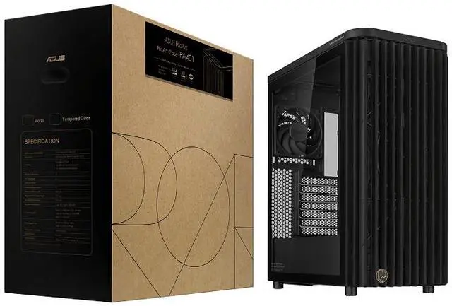 Alt view image 9 of 8 - ASUS ProArt PA401 Wood Edition ATX Mid-Tower Case – Tempered Glass, FSC-Certified Wooden Front Panel, Dual 160mm Fans, Power & Reset Button Lock, USB-C 20Gbps, Detachable PSU Bracket