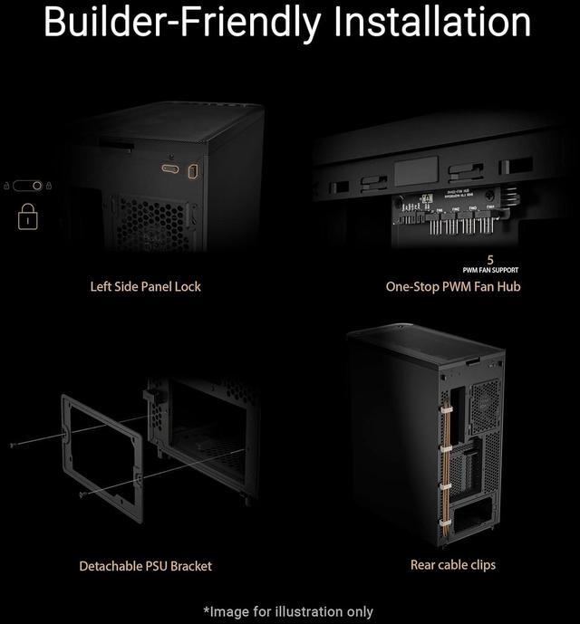 Alt view image 8 of 8 - ASUS ProArt PA401 Wood Edition ATX Mid-Tower Case – Tempered Glass, FSC-Certified Wooden Front Panel, Dual 160mm Fans, Power & Reset Button Lock, USB-C 20Gbps, Detachable PSU Bracket