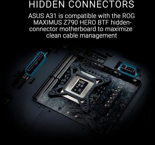 Alt view image 2 of 15 - ASUS A31 Black ATX Mid-Tower Gaming Case, Dual-sided tempered glass, Frameless Design, BTF Hidden Connectors, 360 AIO Support, 8° Angled Base, ARGB Ready, Optimized Airflow, Seamless Cable Management