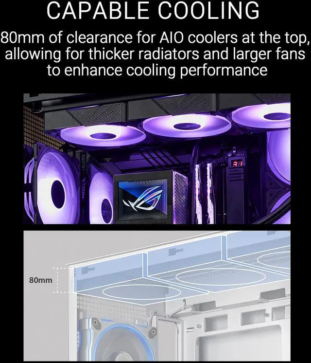 Alt view image 4 of 15 - ASUS A31 Black ATX Mid-Tower Gaming Case, Dual-sided tempered glass, Frameless Design, BTF Hidden Connectors, 360 AIO Support, 8° Angled Base, ARGB Ready, Optimized Airflow, Seamless Cable Management