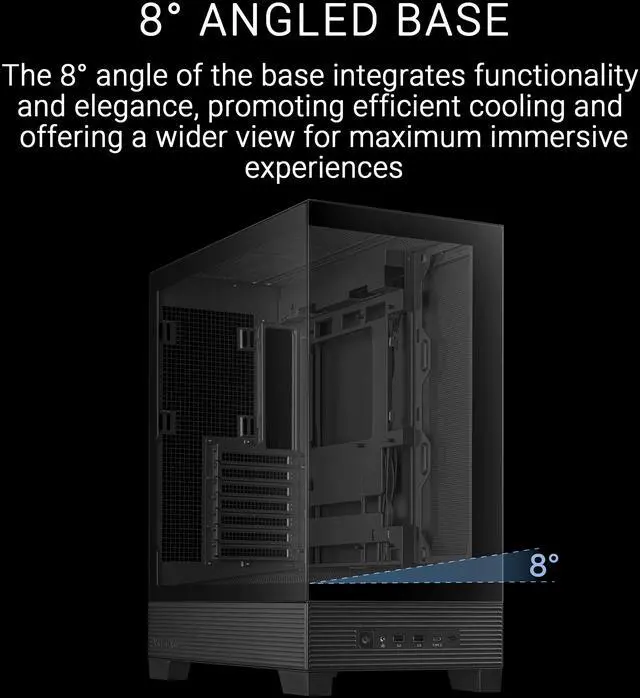 Alt view image 6 of 15 - ASUS A31 Black ATX Mid-Tower Gaming Case, Dual-sided tempered glass, Frameless Design, BTF Hidden Connectors, 360 AIO Support, 8° Angled Base, ARGB Ready, Optimized Airflow, Seamless Cable Management
