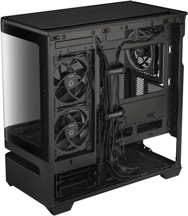Alt view image 11 of 20 - ASUS Prime AP202 ARGB Black mATX case with fully tempered curved glass, supports graphics cards up to 420mm long, 360mm long radiators, easy-detach rail, patented slot vent, built-in three ARGB fans