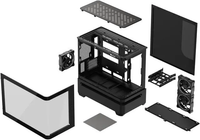 Alt view image 17 of 20 - ASUS Prime AP202 ARGB Black mATX case with fully tempered curved glass, supports graphics cards up to 420mm long, 360mm long radiators, easy-detach rail, patented slot vent, built-in three ARGB fans