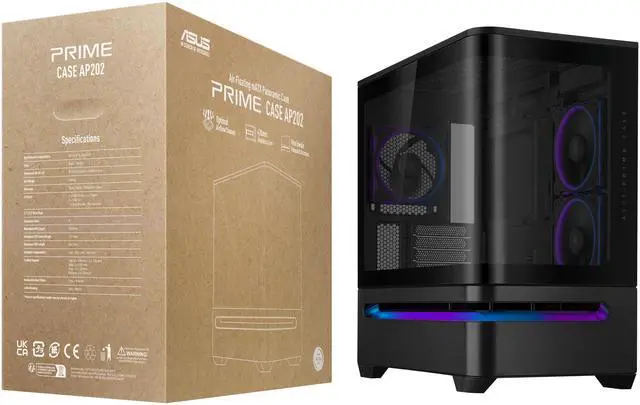 Alt view image 20 of 20 - ASUS Prime AP202 ARGB Black mATX case with fully tempered curved glass, supports graphics cards up to 420mm long, 360mm long radiators, easy-detach rail, patented slot vent, built-in three ARGB fans