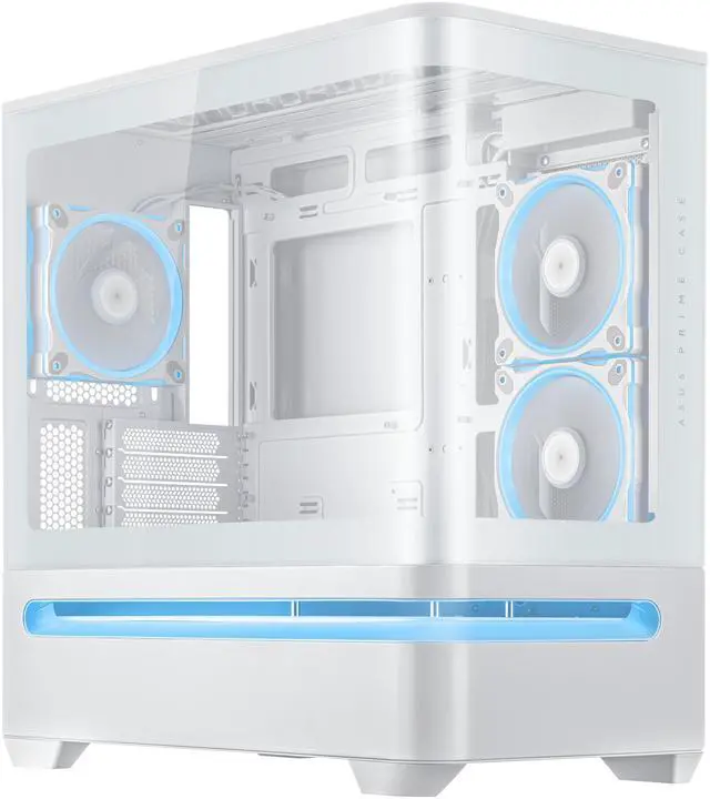 Alt view image 2 of 20 - ASUS Prime AP202 ARGB White mATX case with fully tempered curved glass, supports graphics cards up to 420mm long, 360mm long radiators, easy-detach rail, patented slot vent, built-in three ARGB fans