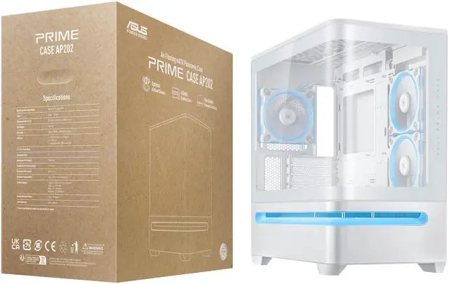 Alt view image 20 of 20 - ASUS Prime AP202 ARGB White mATX case with fully tempered curved glass, supports graphics cards up to 420mm long, 360mm long radiators, easy-detach rail, patented slot vent, built-in three ARGB fans