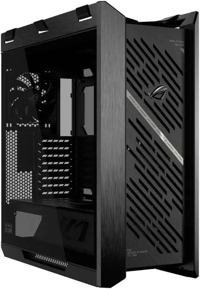 Alt view image 2 of 19 - The ASUS ROG Strix Helios II is an EATX mid-tower gaming PC case featuring dual tempered glass panels and an aluminum diamond-grille design, four pre-installed fans for advanced cooling, and support for GPUs up to 450mm. It also includes a