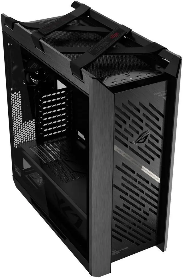 Alt view image 3 of 19 - The ASUS ROG Strix Helios II is an EATX mid-tower gaming PC case featuring dual tempered glass panels and an aluminum diamond-grille design, four pre-installed fans for advanced cooling, and support for GPUs up to 450mm. It also includes a