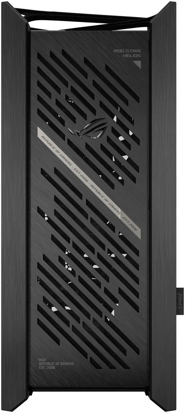 Alt view image 4 of 19 - The ASUS ROG Strix Helios II is an EATX mid-tower gaming PC case featuring dual tempered glass panels and an aluminum diamond-grille design, four pre-installed fans for advanced cooling, and support for GPUs up to 450mm. It also includes a