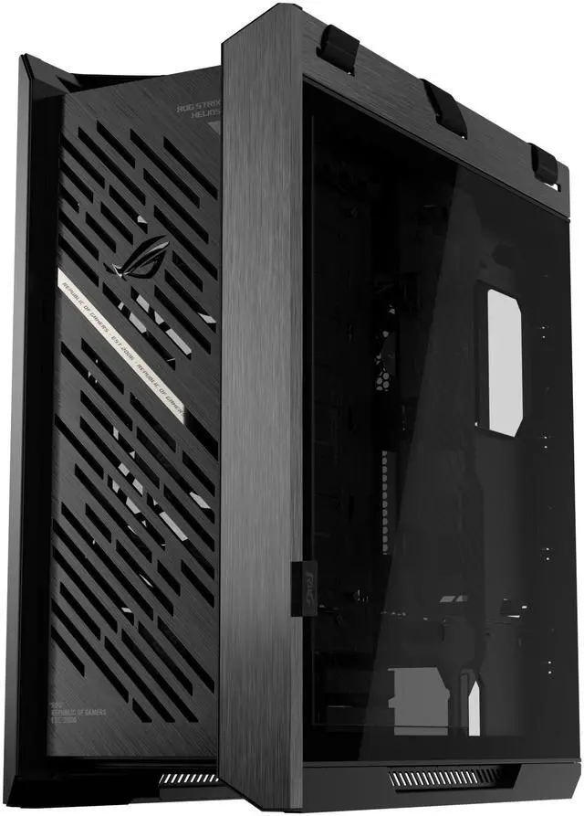 Alt view image 6 of 19 - The ASUS ROG Strix Helios II is an EATX mid-tower gaming PC case featuring dual tempered glass panels and an aluminum diamond-grille design, four pre-installed fans for advanced cooling, and support for GPUs up to 450mm. It also includes a