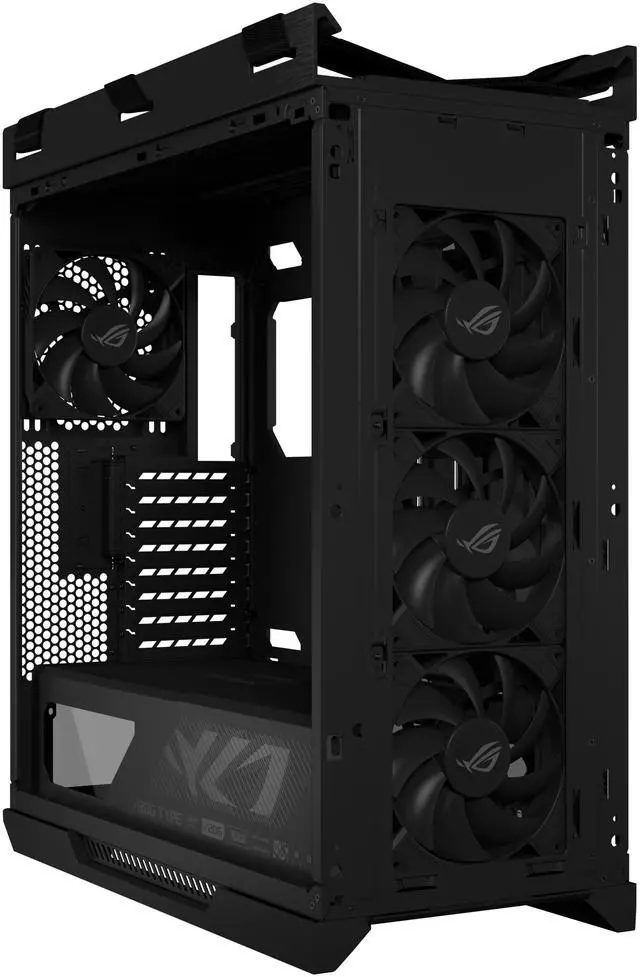 Alt view image 10 of 19 - The ASUS ROG Strix Helios II is an EATX mid-tower gaming PC case featuring dual tempered glass panels and an aluminum diamond-grille design, four pre-installed fans for advanced cooling, and support for GPUs up to 450mm. It also includes a