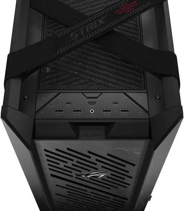 Alt view image 11 of 19 - The ASUS ROG Strix Helios II is an EATX mid-tower gaming PC case featuring dual tempered glass panels and an aluminum diamond-grille design, four pre-installed fans for advanced cooling, and support for GPUs up to 450mm. It also includes a