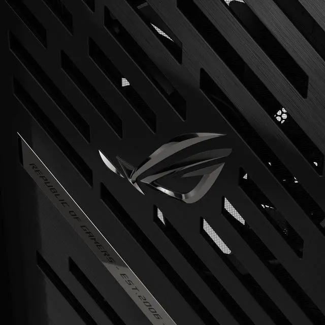 Alt view image 15 of 19 - The ASUS ROG Strix Helios II is an EATX mid-tower gaming PC case featuring dual tempered glass panels and an aluminum diamond-grille design, four pre-installed fans for advanced cooling, and support for GPUs up to 450mm. It also includes a
