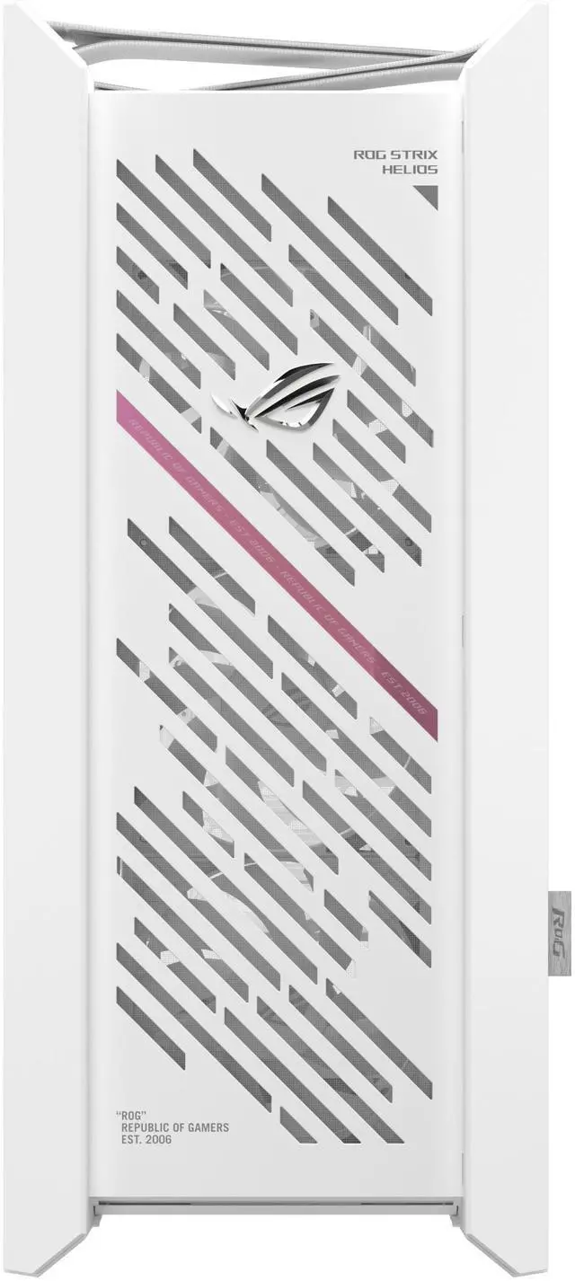 Alt view image 4 of 20 - The ASUS ROG Strix Helios II White Edition is an EATX mid-tower gaming PC case featuring dual tempered glass panels and an aluminum diamond-grille design, four pre-installed fans for advanced cooling, and support for GPUs up to 450mm. It al