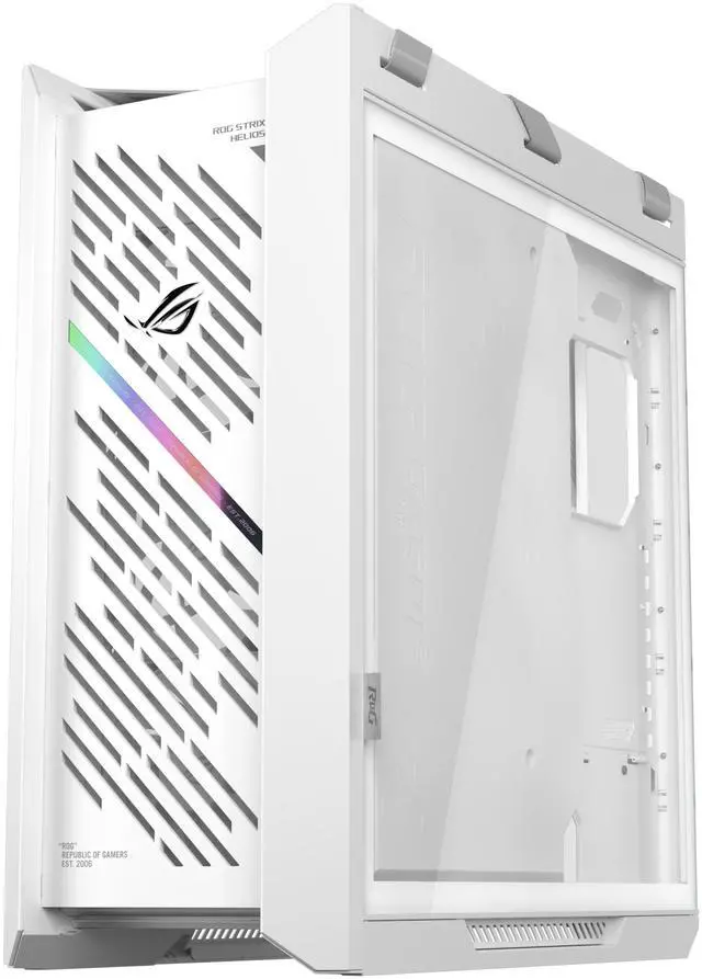 Alt view image 6 of 20 - The ASUS ROG Strix Helios II White Edition is an EATX mid-tower gaming PC case featuring dual tempered glass panels and an aluminum diamond-grille design, four pre-installed fans for advanced cooling, and support for GPUs up to 450mm. It al