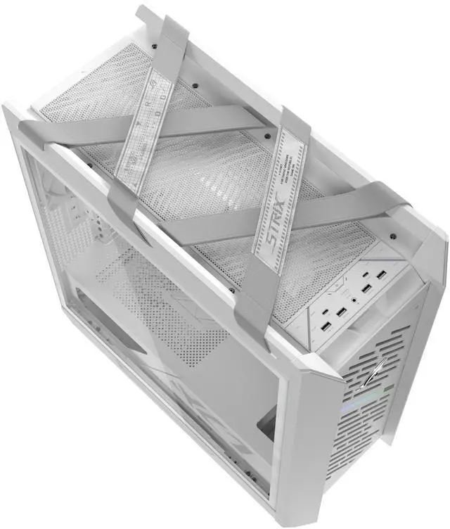 Alt view image 12 of 20 - The ASUS ROG Strix Helios II White Edition is an EATX mid-tower gaming PC case featuring dual tempered glass panels and an aluminum diamond-grille design, four pre-installed fans for advanced cooling, and support for GPUs up to 450mm. It al
