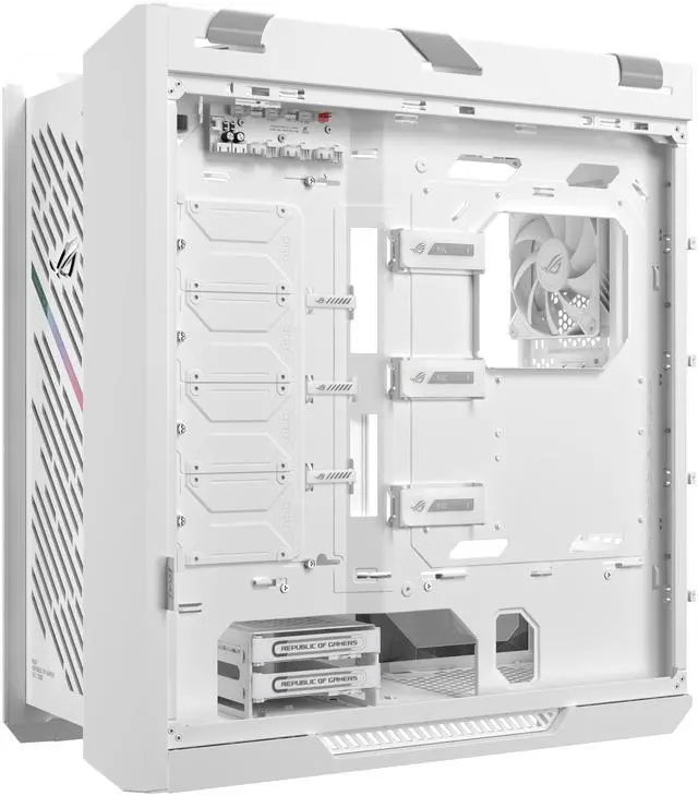 Alt view image 14 of 20 - The ASUS ROG Strix Helios II White Edition is an EATX mid-tower gaming PC case featuring dual tempered glass panels and an aluminum diamond-grille design, four pre-installed fans for advanced cooling, and support for GPUs up to 450mm. It al