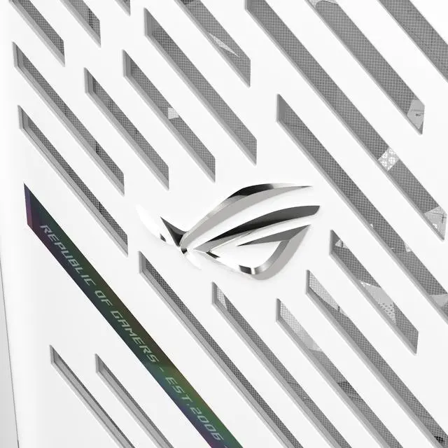 Alt view image 15 of 20 - The ASUS ROG Strix Helios II White Edition is an EATX mid-tower gaming PC case featuring dual tempered glass panels and an aluminum diamond-grille design, four pre-installed fans for advanced cooling, and support for GPUs up to 450mm. It al