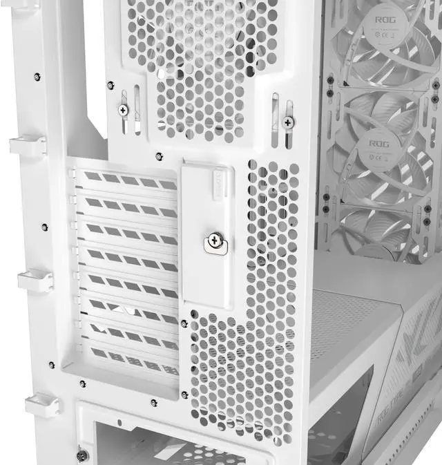Alt view image 17 of 20 - The ASUS ROG Strix Helios II White Edition is an EATX mid-tower gaming PC case featuring dual tempered glass panels and an aluminum diamond-grille design, four pre-installed fans for advanced cooling, and support for GPUs up to 450mm. It al