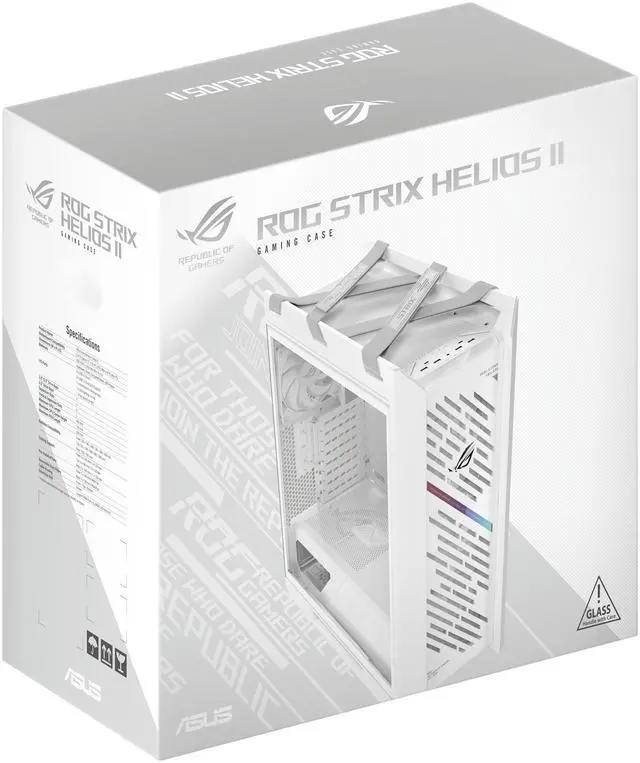 Alt view image 18 of 20 - The ASUS ROG Strix Helios II White Edition is an EATX mid-tower gaming PC case featuring dual tempered glass panels and an aluminum diamond-grille design, four pre-installed fans for advanced cooling, and support for GPUs up to 450mm. It al