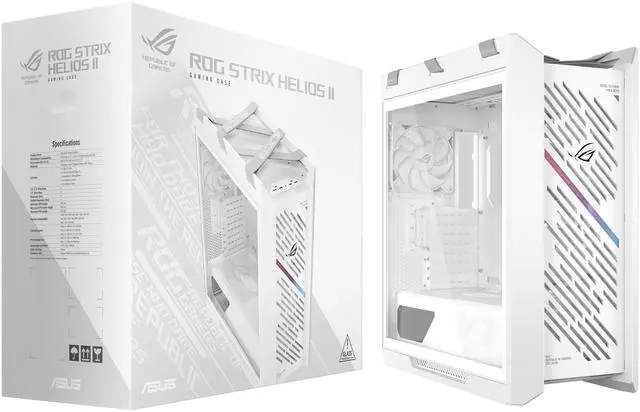 Alt view image 19 of 20 - The ASUS ROG Strix Helios II White Edition is an EATX mid-tower gaming PC case featuring dual tempered glass panels and an aluminum diamond-grille design, four pre-installed fans for advanced cooling, and support for GPUs up to 450mm. It al
