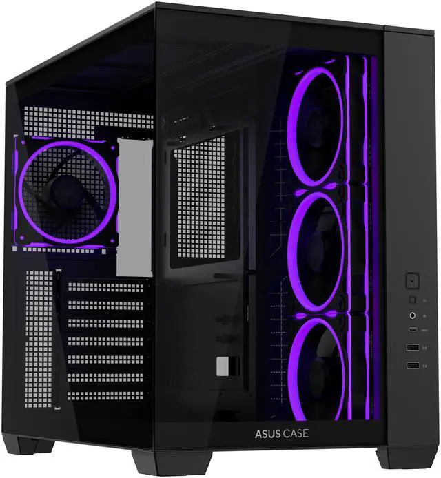 Main image of ASUS A32 PLUS Black ATX gaming PC case, support 360mm radiators and 420mm graphics cards, dual-chamber chassis for independent cooling zones, four pre-installed ARGB fans and clean cable management