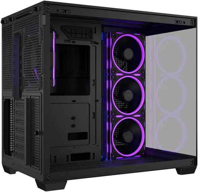 Alt view image 9 of 16 - ASUS A32 PLUS Black ATX gaming PC case, support 360mm radiators and 420mm graphics cards, dual-chamber chassis for independent cooling zones, four pre-installed ARGB fans and clean cable management