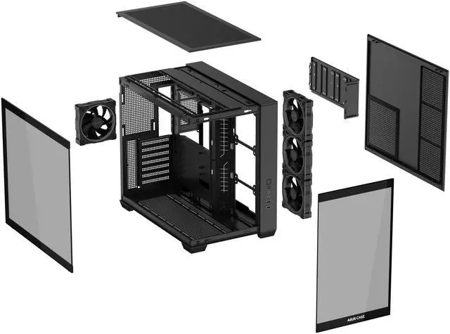 Alt view image 15 of 16 - ASUS A32 PLUS Black ATX gaming PC case, support 360mm radiators and 420mm graphics cards, dual-chamber chassis for independent cooling zones, four pre-installed ARGB fans and clean cable management