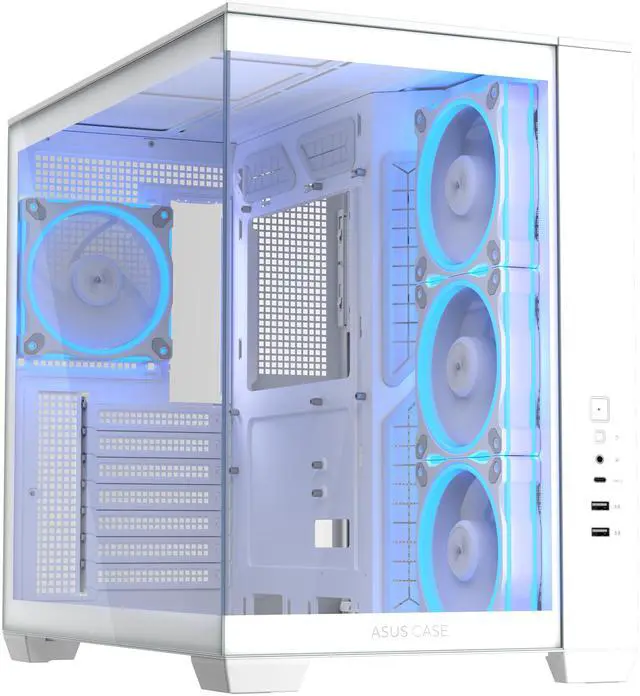 Main image of ASUS A32 PLUS White ATX gaming PC case, support 360mm radiators and 420mm graphics cards, dual-chamber chassis for independent cooling zones, four pre-installed ARGB fans and clean cable management