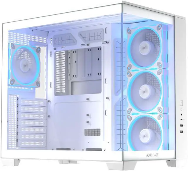 Alt view image 2 of 16 - ASUS A32 PLUS White ATX gaming PC case, support 360mm radiators and 420mm graphics cards, dual-chamber chassis for independent cooling zones, four pre-installed ARGB fans and clean cable management
