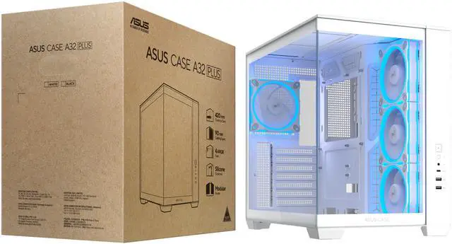 Alt view image 16 of 16 - ASUS A32 PLUS White ATX gaming PC case, support 360mm radiators and 420mm graphics cards, dual-chamber chassis for independent cooling zones, four pre-installed ARGB fans and clean cable management