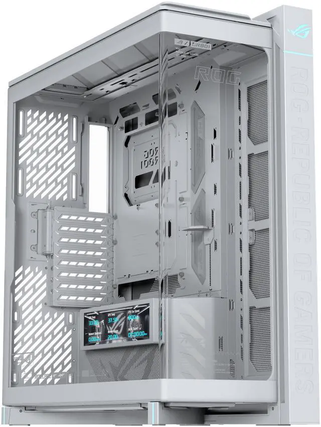 Main image of ASUS ROG Cronox White Edition Full Tower PC Gaming Case Curved Tempered-Glass Side Panel, Support for Graphics Cards up to 400mm Long, EATX and BTF Motherboards, 9.2-inch LCD Case Screen Module