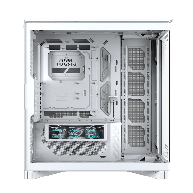 Alt view image 9 of 19 - ASUS ROG Cronox White Edition Full Tower PC Gaming Case Curved Tempered-Glass Side Panel, Support for Graphics Cards up to 400mm Long, EATX and BTF Motherboards, 9.2-inch LCD Case Screen Module