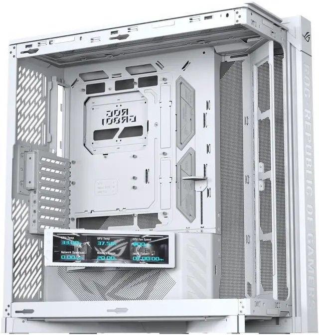Alt view image 12 of 19 - ASUS ROG Cronox White Edition Full Tower PC Gaming Case Curved Tempered-Glass Side Panel, Support for Graphics Cards up to 400mm Long, EATX and BTF Motherboards, 9.2-inch LCD Case Screen Module