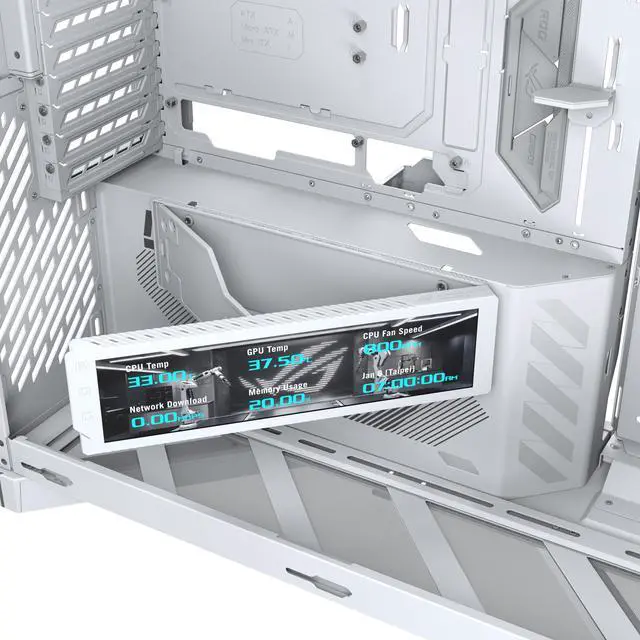 Alt view image 13 of 19 - ASUS ROG Cronox White Edition Full Tower PC Gaming Case Curved Tempered-Glass Side Panel, Support for Graphics Cards up to 400mm Long, EATX and BTF Motherboards, 9.2-inch LCD Case Screen Module