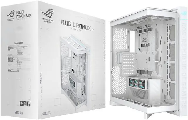 Alt view image 19 of 19 - ASUS ROG Cronox White Edition Full Tower PC Gaming Case Curved Tempered-Glass Side Panel, Support for Graphics Cards up to 400mm Long, EATX and BTF Motherboards, 9.2-inch LCD Case Screen Module