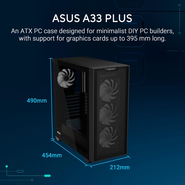 Alt view image 4 of 9 - ASUS A33 PLUS ATX Mid-tower PC Gaming Case (x4) Pre-Installed ARGB Fans, Radiators up to 360mm, GPU's up to 395mm - Black - A33 PLUS TG ARGB BLACK