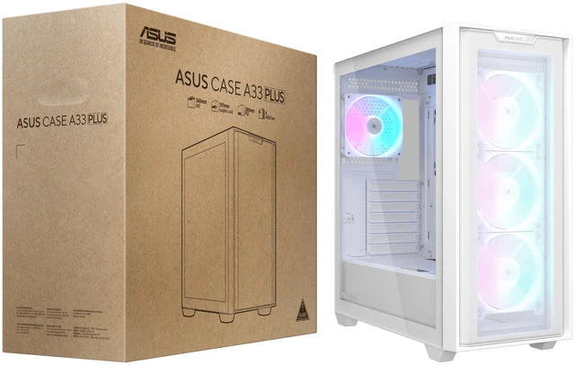 Alt view image 17 of 17 - ASUS A33 PLUS White ATX Mid-tower PC Gaming Case (x4) ARGB Fans, Radiators up to 360mm, GPU's up to 395mm - White - A33 PLUS TG ARGB WHITE