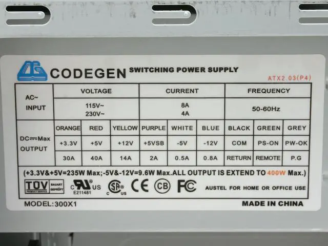 Alt view image 7 of 10 - CODEGEN C-6079-CAC9-PW1 Gray/Silver Steel ATX Mid Tower Computer Case 400W Power Supply