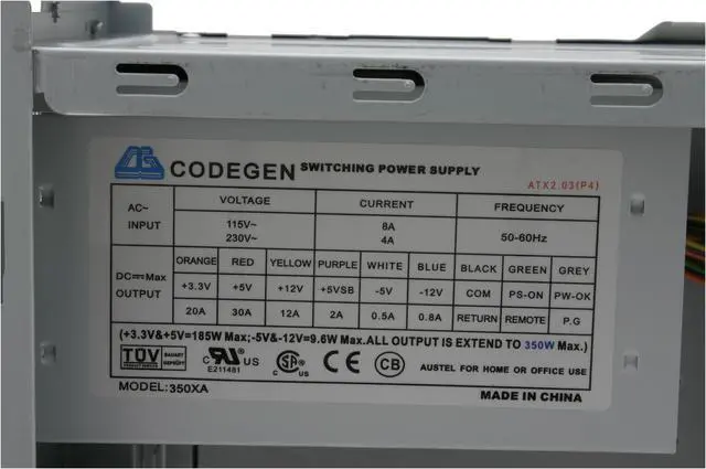 Alt view image 8 of 10 - CODEGEN C-6079-1 Beige Steel / Plastic ATX Mid Tower Computer Case 350W cUL with 12cm Fan Power Supply