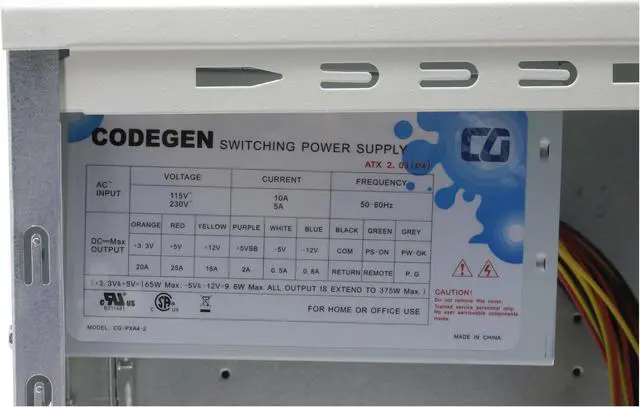Alt view image 12 of 15 - CODEGEN 6018L-1-PW1 Beige Steel ATX Mid Tower Computer Case 350W cUL P/S with 12cm Fan Power Supply - OEM