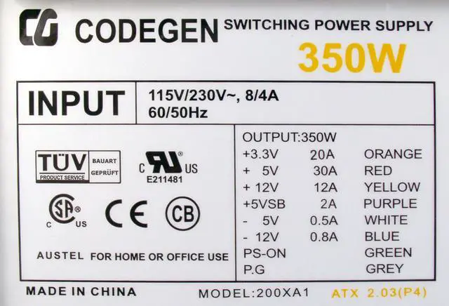 Alt view image 7 of 8 - CODEGEN C-6082-CA-TW4 Black Steel ATX Mid Tower Computer Case 350W Power Supply