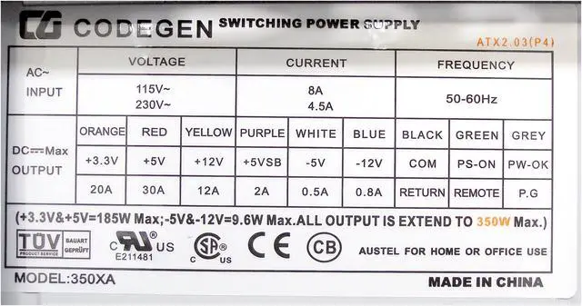 Alt view image 8 of 10 - CODEGEN L-6206-CAC9-38C2 Black/Silver Steel ATX Mid Tower Computer Case 400W cUL P/S with 12cm Fan ( 20+4 Pin Socket 775 Ready) Power Supply