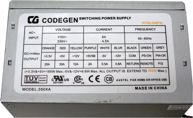 Alt view image 9 of 10 - CODEGEN CAT-4062-CA Black/Silver Steel ATX Mid Tower Computer Case 350W Power Supply