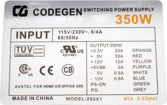 Alt view image 8 of 9 - CODEGEN 8011-CA Black/Blue Steel ATX Mid Tower Computer Case 350W Power Supply